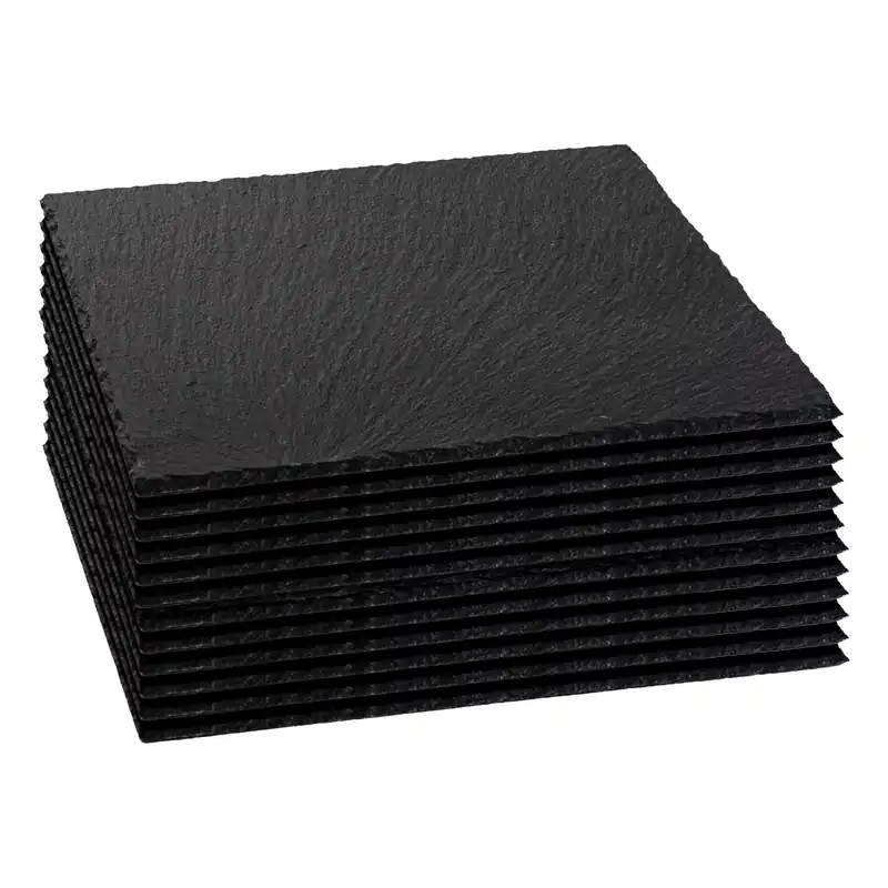 Square Slate Placemats - 33cm - 12x Large Natural Black Stone Dining Table Dinner Serving Board Platter Place Mats Sets