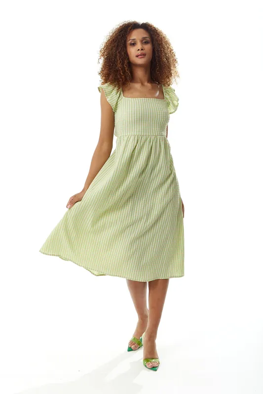 Cut out back Midi Dress in Green Gingham - Liquorish
