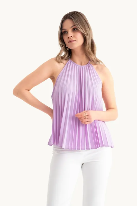 Halter Neck Pleated Sleeveless Top - Hiccup