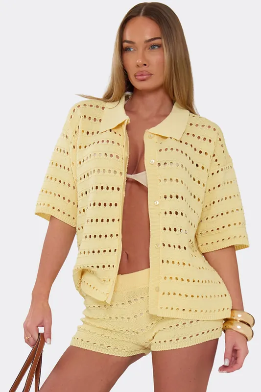 Short Sleeve Button Up Crochet Shirt - EGO