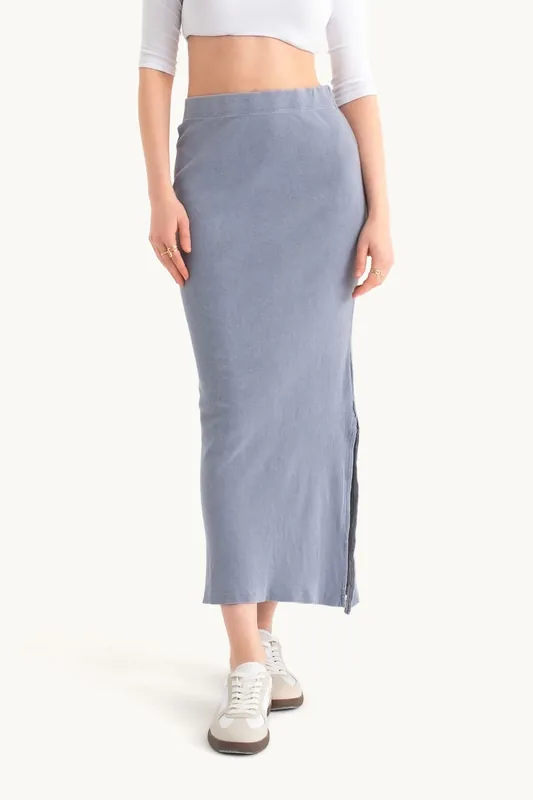 Mid Rise Elastic Waist Basic Midi Skirt - Hiccup