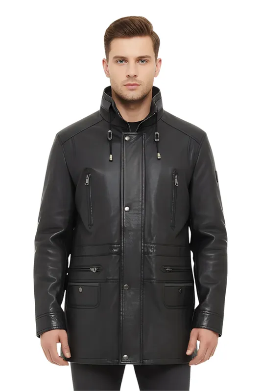 Soft Italian Leather Parka Coat-Gatton
