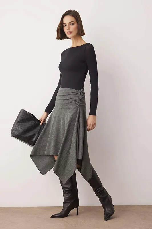 Asymmetric Jacquard Knit Midi Skirt - WOVCOR