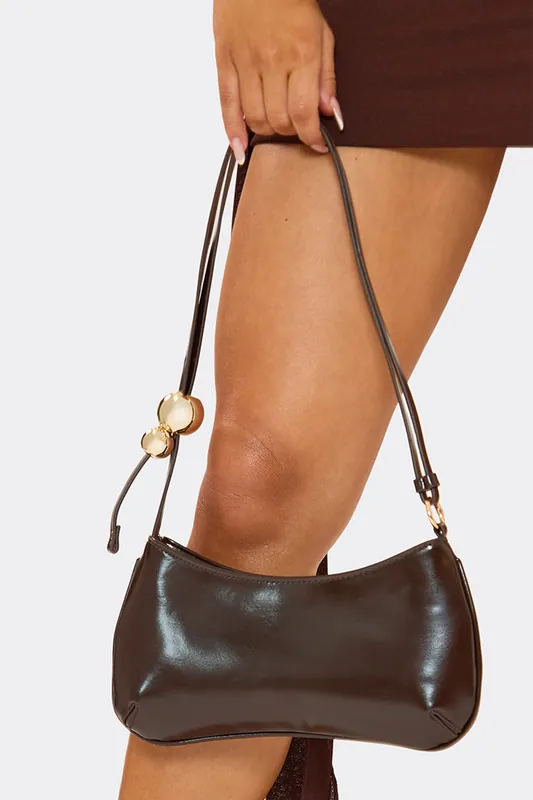 Bead Strap Shaped Faux Leather Shoulder Bag - EGO