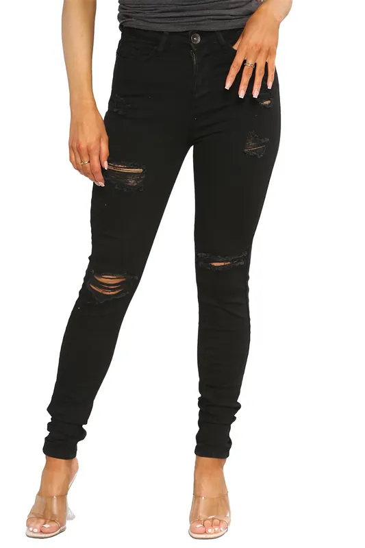 Skinny Stretch Ripped Denim Jeans - Enzo