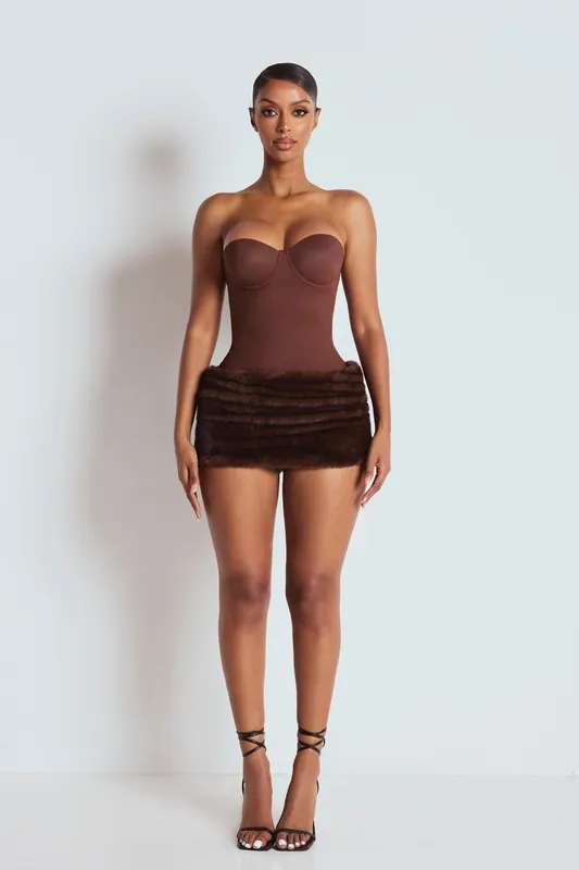 The Brown Fur Mini Skirt - LEMONLUNAR