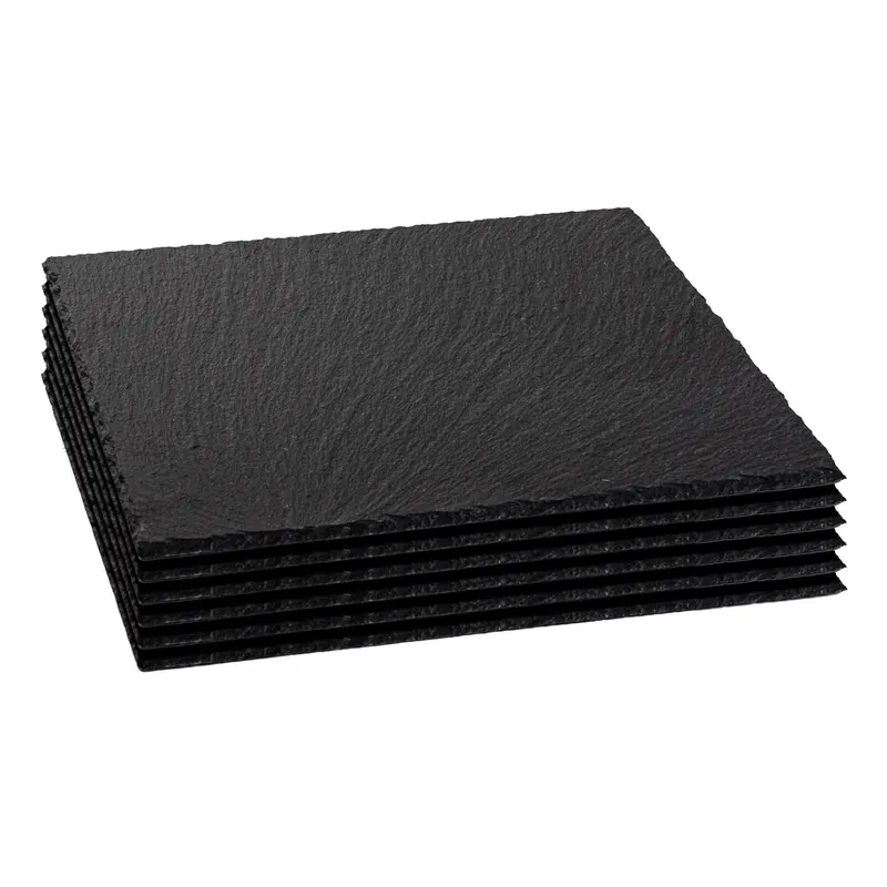 Square Slate Placemats - 33cm - 6x Large Natural Black Stone Dining Table Dinner Serving Board Platter Place Mats Sets