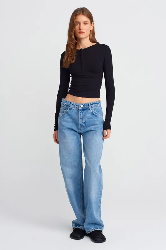 High-Waist Straight-Leg Cotton Denim Jeans