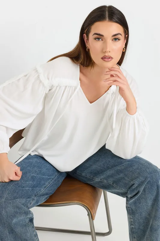 Tall Fringed Seam Tie Neck Blouse - Long Tall Sally