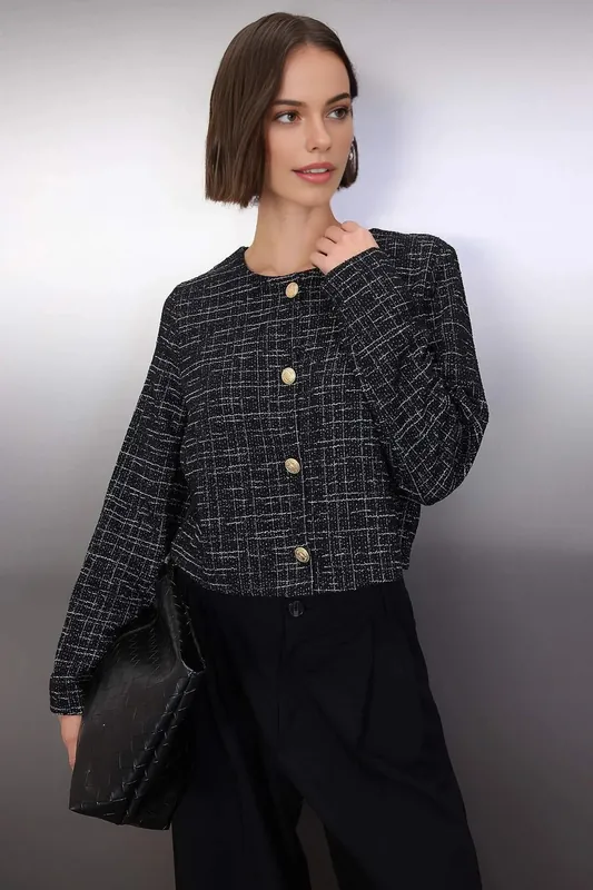 Textured Check Button Front Jacket - WOVCOR