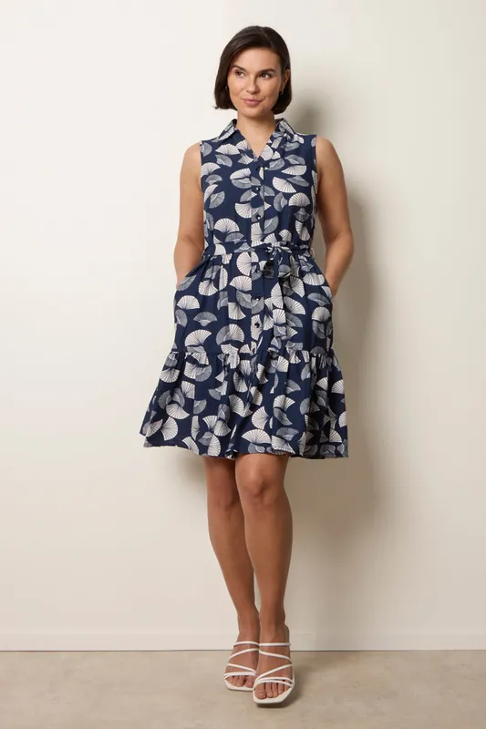 Navy Sleeveless Shirt Dress - Blue Vanilla