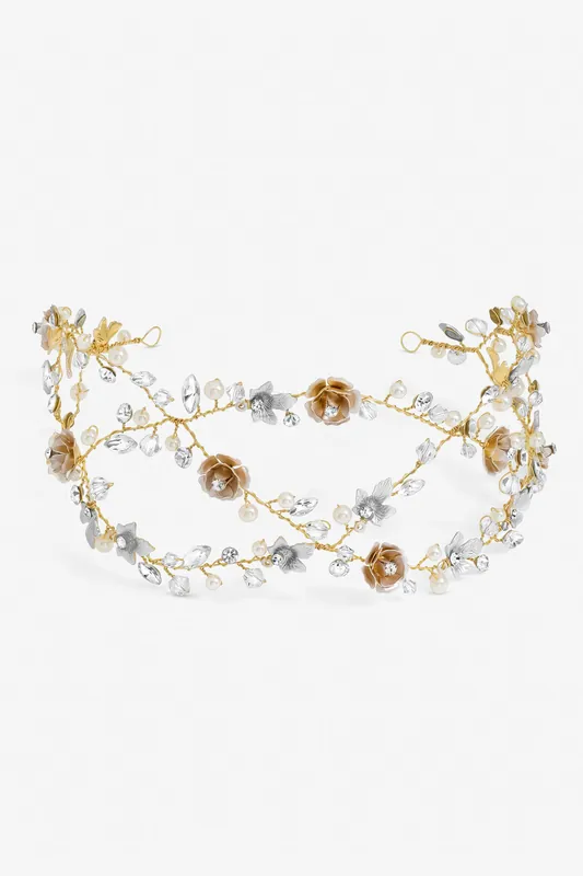 Gold Plated Sienna Gold Floral Hair Vine - Gift Pouch