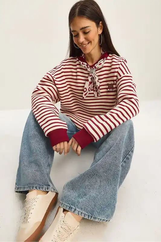 Striped Hooded Sweatshirt with Drawstring - Bianco Lucci