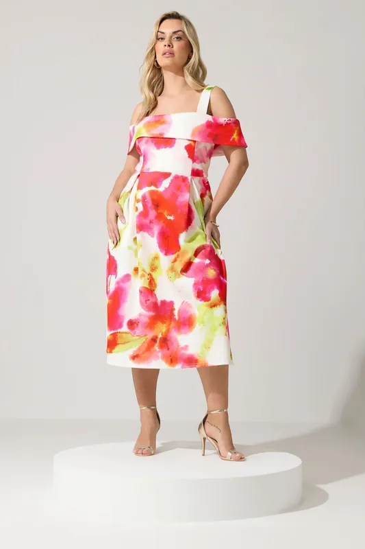 Cold Shoulder Floral Skater Dress - Yours
