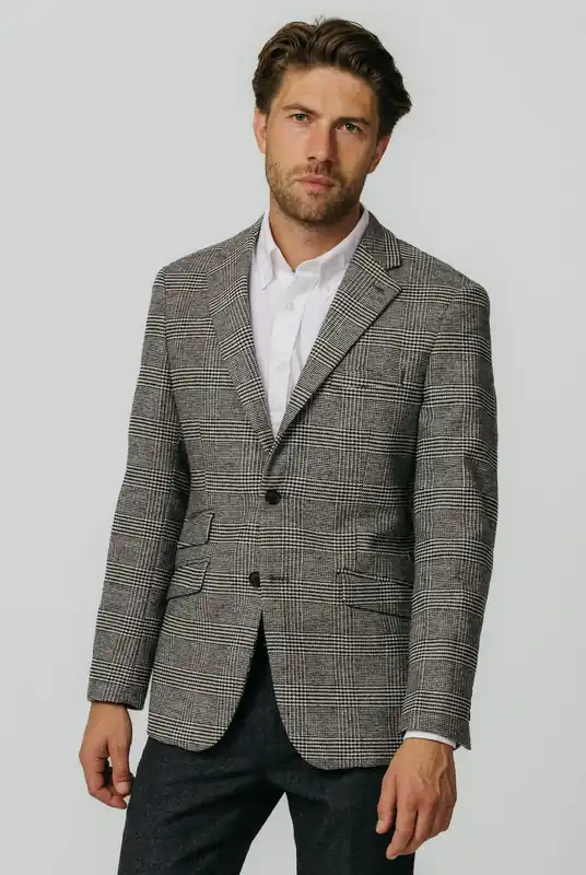Black and Cream Prince of Wales Check Tweed Jacket - Dobell