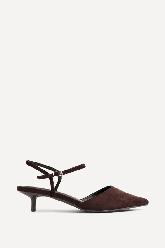 Vogue Brown Faux Suede Kitten Court Heel - Linzi