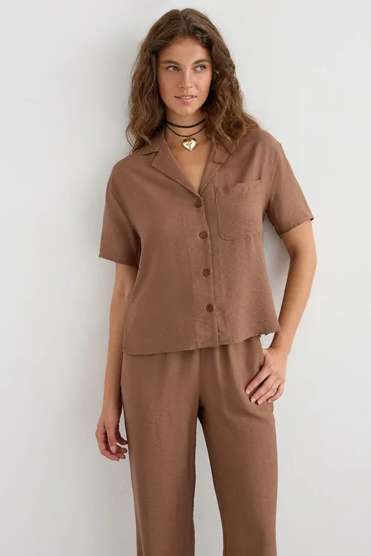 Short Sleeve Buttoned Coords Set with Shirt Collar - Hiccup