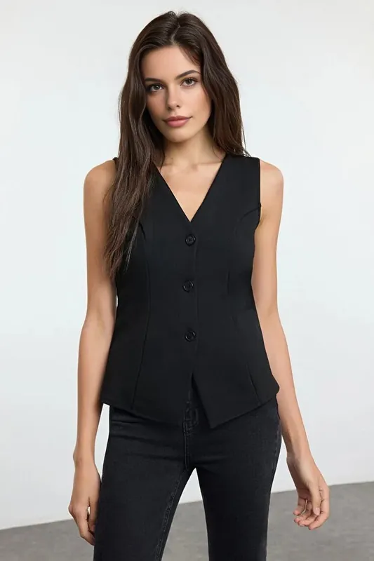 Tailored Button-Front V-Neck Waistcoat