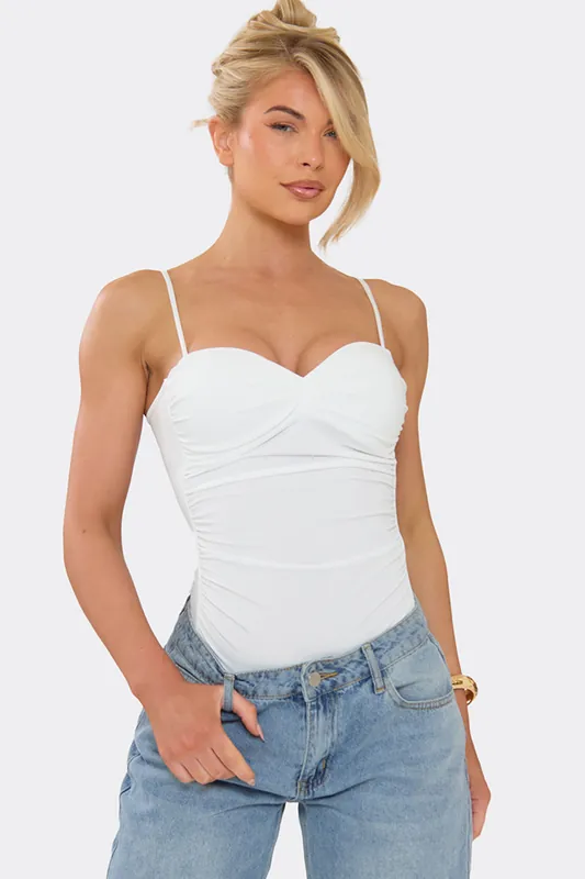 Strappy Sweetheart Neckline Ruched Bodysuit - EGO
