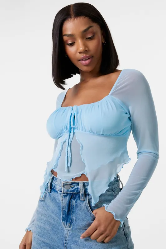 Long Sleeve Mesh Butterfly Top - Pink Vanilla