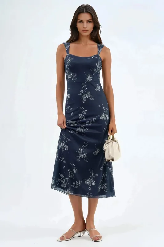 Floral Midi Dress with Heart Collar - Hiccup