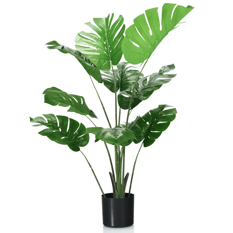 120cm Artificial Monstera Deliciosa Tree Faux Tree w/ 10 Leaves - Costway