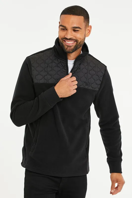 Pedro' Quarter Zip Quilted Fleece Jumper - Threadbare