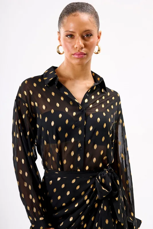 Black Foil Chiffon Oversize Shirt - Needs No Label