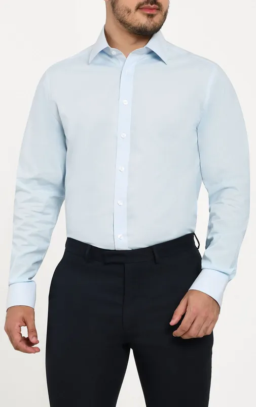 Light Blue 100% Cotton Poplin Easy Care Shirt - Dobell