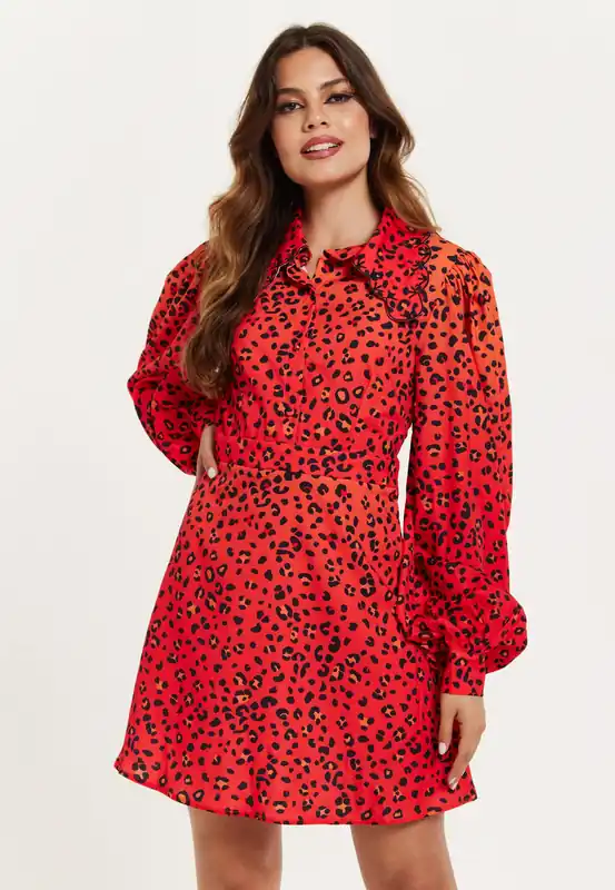 Animal Print Dress With Scalloped Collar - Liquorish