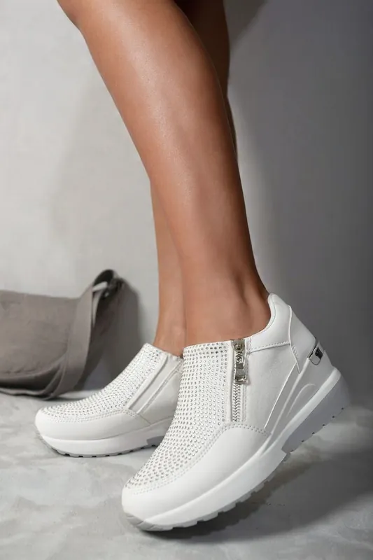 Judith Rhinestone Decor Zip Platform Trainers - IKRUSH