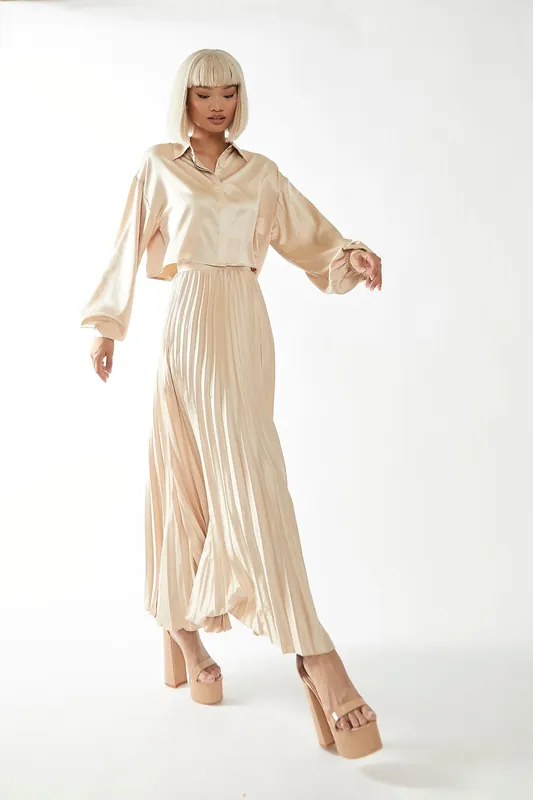 High-Waist Pleated Maxi-Skirt