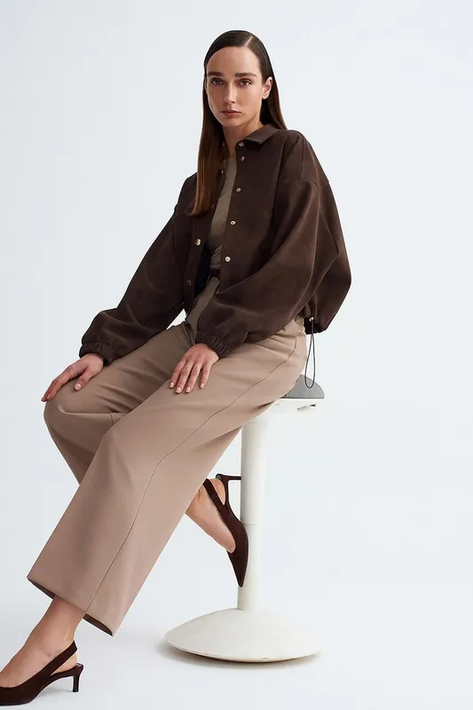 Oversized Crop Faux Suede Bomber Jacket - Dilvin