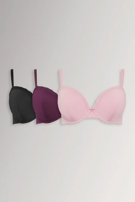 3 Pack Lace Trim Padded T-Shirt Bras