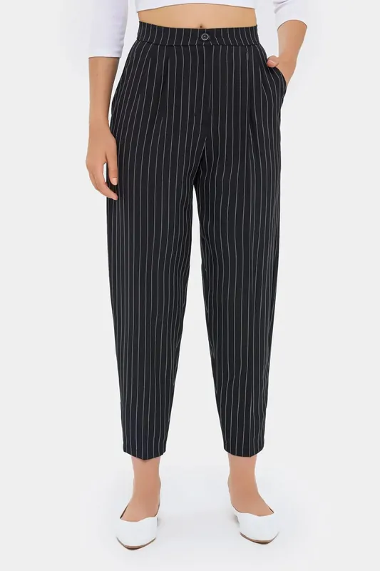 High-Waist Striped Carrot Trousers