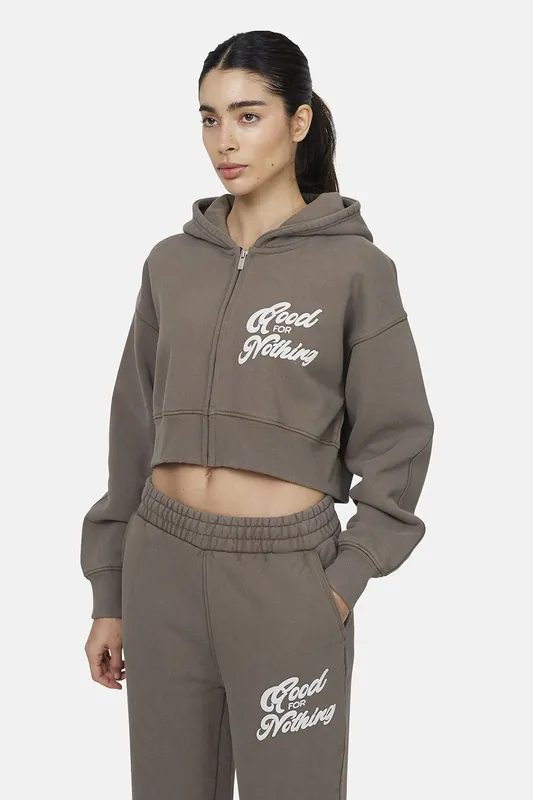 Cropped Zip Through Hoodie - Good For Nothing