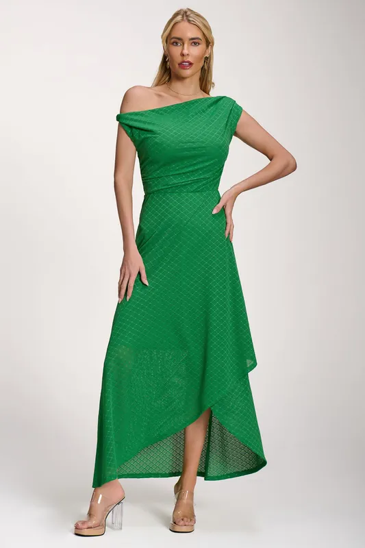 Textured Asymmetric One Shoulder Maxi Dress - Jolie Moi