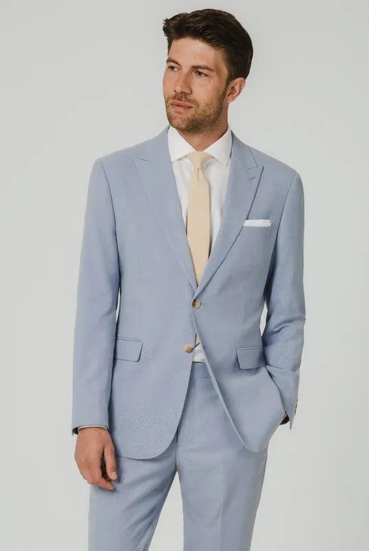 Light Blue Hopsack 2 Piece Suit with Peak Lapel - Dobell