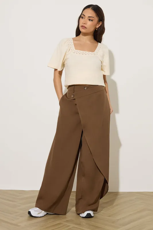 Petite Wrap Wide Leg Trousers - PixieGirl