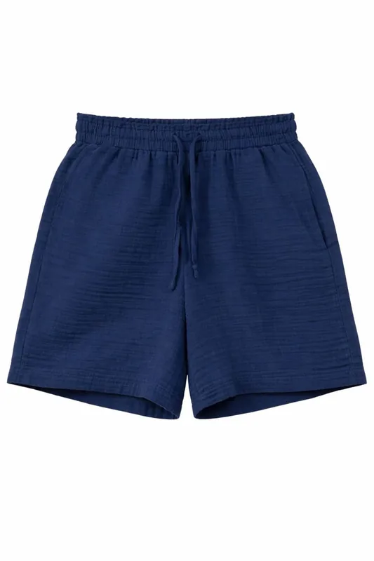 High-Waist Textured Wide-Leg Shorts