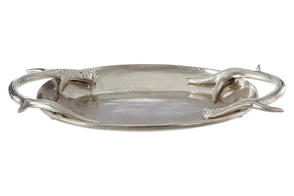 Aluminium Serving Tray, Dinner Tray with Metallic Antler Handles, Christmas Kitchen Tray for Gatherings - Orsina