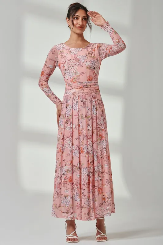 Floral Long Sleeve Mesh Maxi Dress - Jolie Moi