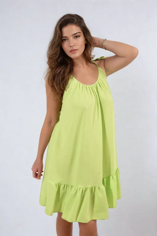 Faye Backless Tie-up Spaghetti Strap Frill Hem Mini Dress