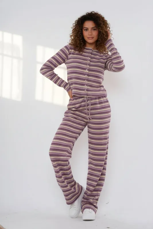 Multi Stripe Long Sleeve Top and Trouser Co-ord Set