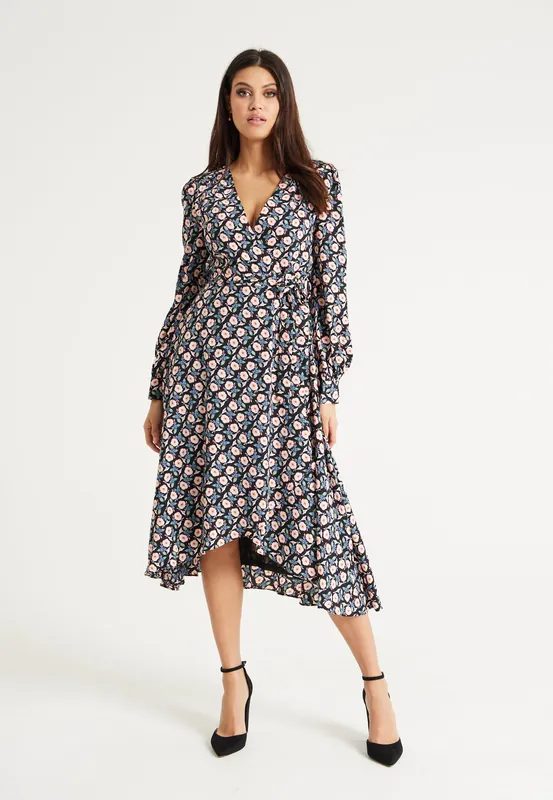 Floral Foliage Print Midi Dress In Multicolour - Liquorish