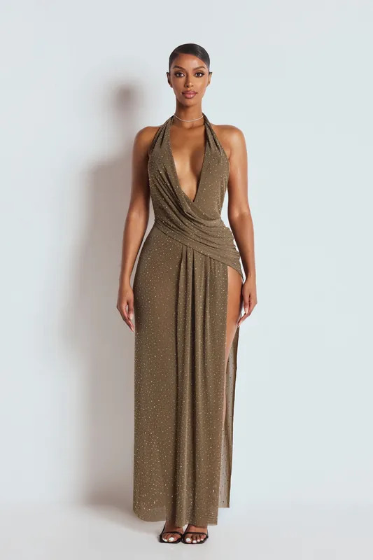 The Aisling Maxi Dress Khaki - LEMONLUNAR
