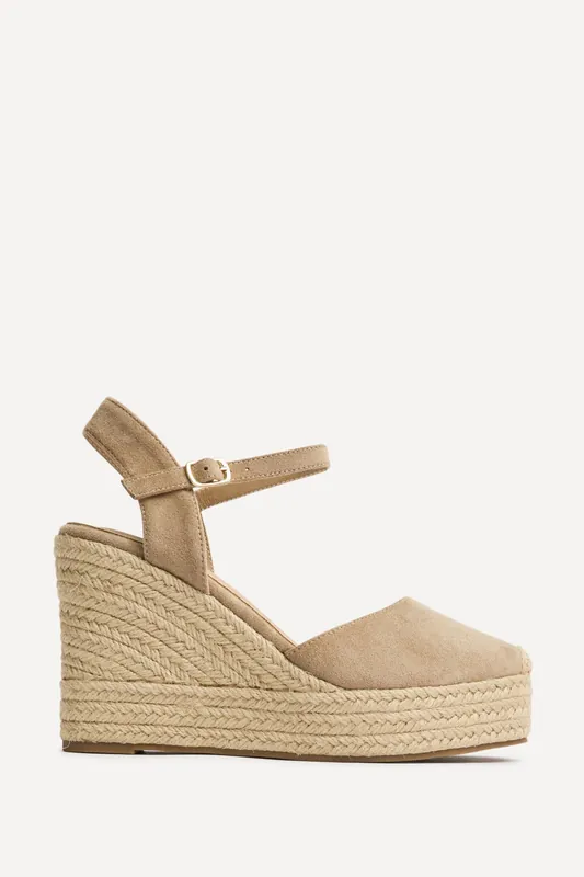 True Taupe Faux Suede Espadrille Wedges - Linzi