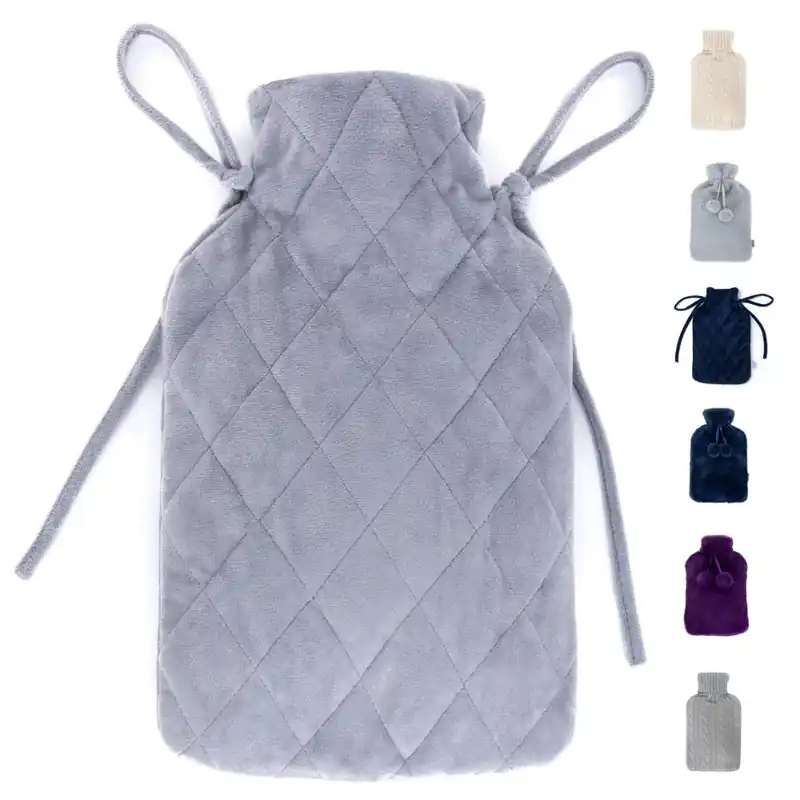 LIVIVO 2L Hot Water Bottle Grey - Diamond Stitch Microfiber Cover