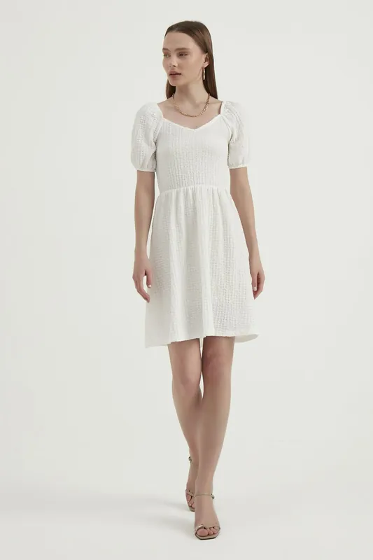 V Neck Balloon Sleeves Mini Dress - Hiccup