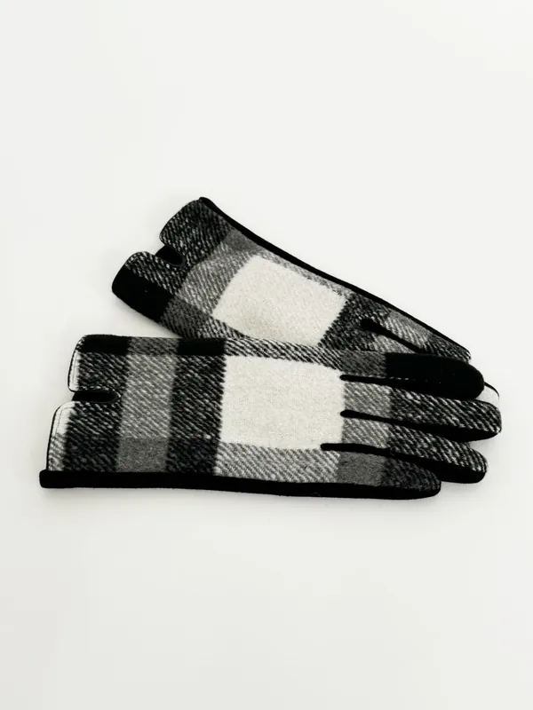 Checked Print Gloves - Black and White